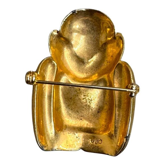 Vintage ORA Rhinestone Buddha Brooch Pin Gold Tone Jewelry  Rhinestone READ - Picture 3 of 6